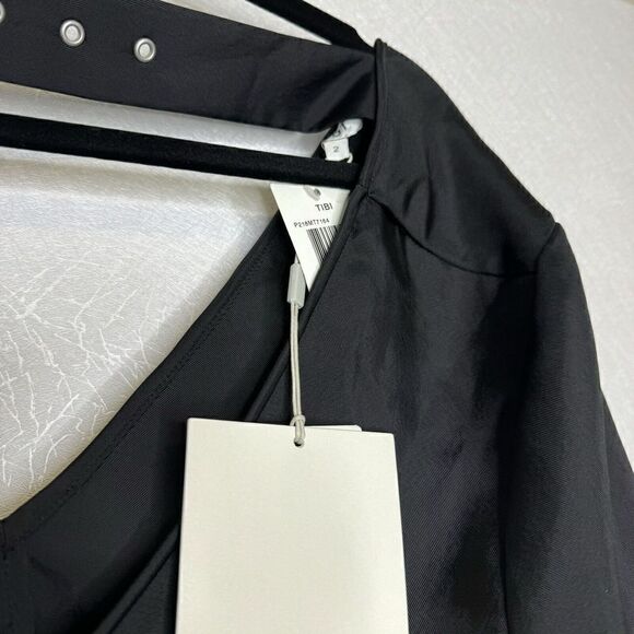 Tibi Mendini Twill V Neck Buckle Back Satin Top 2 - Picture 4 of 6